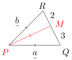 Vector(P(0,0)Q(3,0)R(2,2),RMtoMQ,2to3,PQ-a,PR-b,red(PM)).png