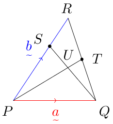 Vector(P(0,0)Q(3,0)R(2,3),RTtoTQ,1to1(not),PStoSR,2to1(not),red(PQ-a),blue(PR-b)).png