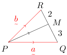 Vector(P(0,0)Q(3,0)R(2,2),RMtoMQ,2to3,PQ-a,PR-b,PM,red(a),red(b)).png